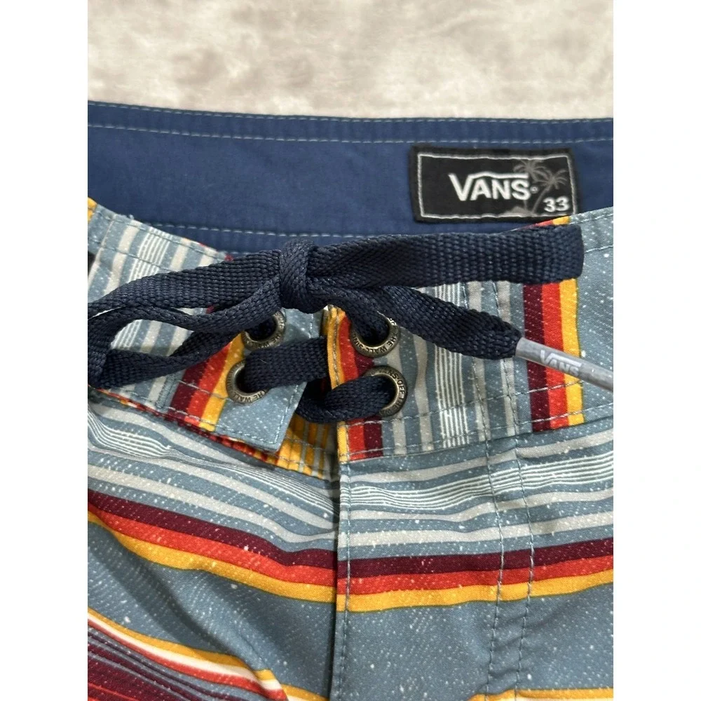 Vans Board Shorts Mens 33 Striped Polyester Stretch Trunks Pockets Drawstring
